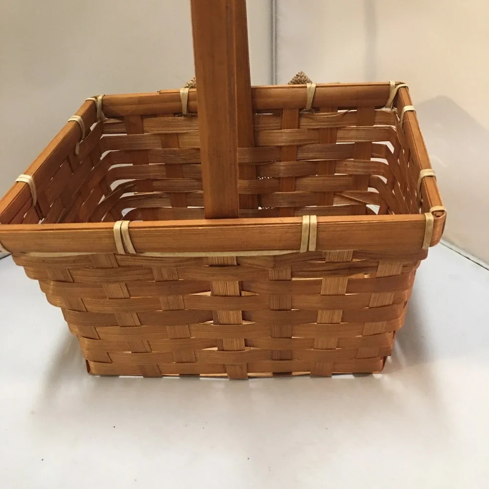 Woven Wood Basket Unisex Small Brown‎ Burlap Bow Rustic Decor Farmhouse